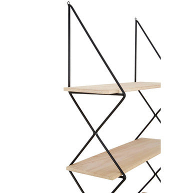 Black and Natural Wooden 4 Tier Wall Shelf