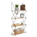 Black and Natural Wooden 4 Tier Wall Shelf