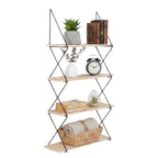 Black and Natural Wooden 4 Tier Wall Shelf
