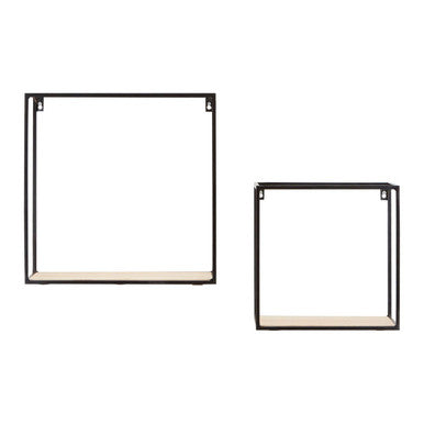 Black and Natural Wooden Set of 2 Square Wall Shelves