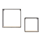 Black and Natural Wooden Set of 2 Square Wall Shelves