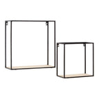 Black and Natural Wooden Set of 2 Square Wall Shelves