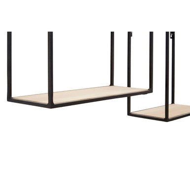Black and Natural Wooden Set of 2 Square Wall Shelves