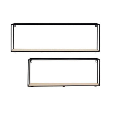 Black and Natural Wooden Set of 2 Rectangular Wall Shelves