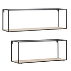 Black and Natural Wooden Set of 2 Rectangular Wall Shelves