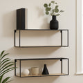 Black and Natural Wooden Set of 2 Rectangular Wall Shelves