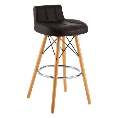 Black Leather Effect Bar Stool with Wood Legs