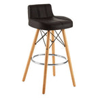 Black Leather Effect Bar Stool with Wood Legs