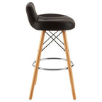 Black Leather Effect Bar Stool with Wood Legs