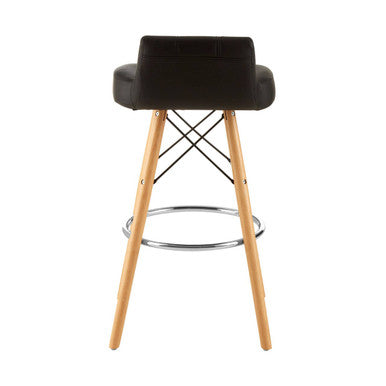 Black Leather Effect Bar Stool with Wood Legs