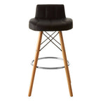 Black Leather Effect Bar Stool with Wood Legs
