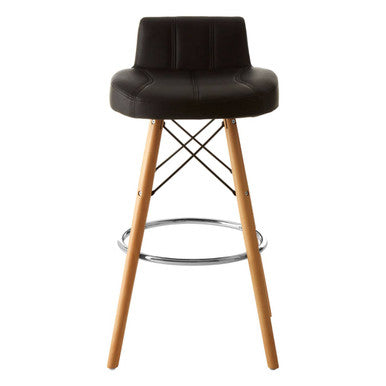 Black Leather Effect Bar Stool with Wood Legs