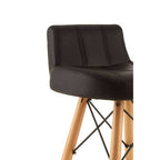 Black Leather Effect Bar Stool with Wood Legs