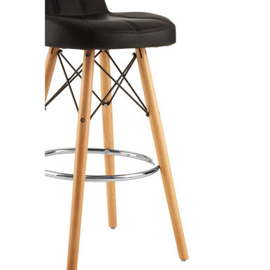 Black Leather Effect Bar Stool with Wood Legs