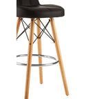 Black Leather Effect Bar Stool with Wood Legs