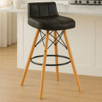 Black Leather Effect Bar Stool with Wood Legs