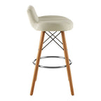 White Leather Effect Bar Stool with Wood Legs