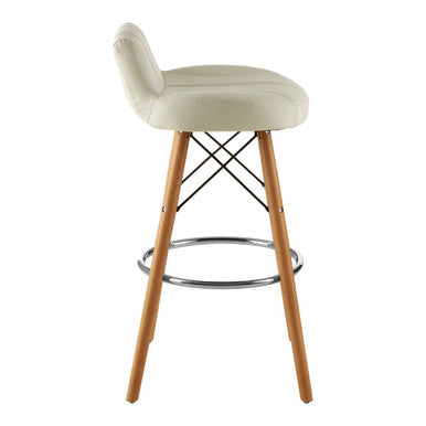 White Leather Effect Bar Stool with Wood Legs