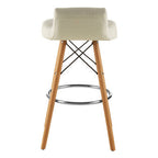 White Leather Effect Bar Stool with Wood Legs