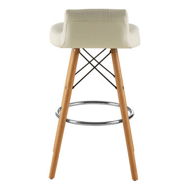 White Leather Effect Bar Stool with Wood Legs