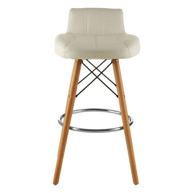 White Leather Effect Bar Stool with Wood Legs