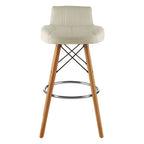White Leather Effect Bar Stool with Wood Legs