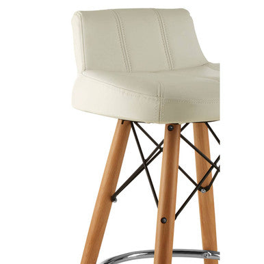 White Leather Effect Bar Stool with Wood Legs