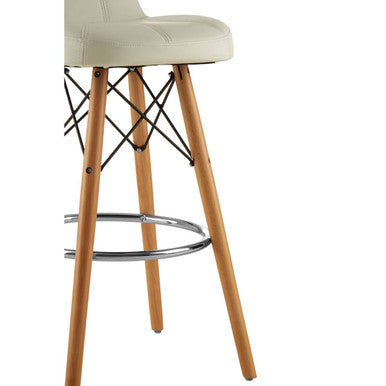 White Leather Effect Bar Stool with Wood Legs