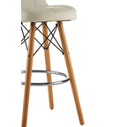 White Leather Effect Bar Stool with Wood Legs