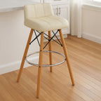 White Leather Effect Bar Stool with Wood Legs
