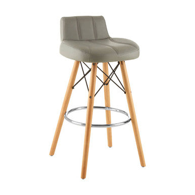 Light Grey Leather Effect Bar Stool with Wood Legs