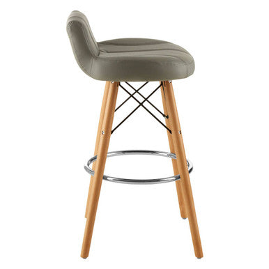 Light Grey Leather Effect Bar Stool with Wood Legs