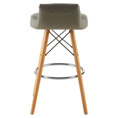 Light Grey Leather Effect Bar Stool with Wood Legs