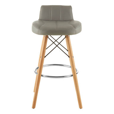 Light Grey Leather Effect Bar Stool with Wood Legs