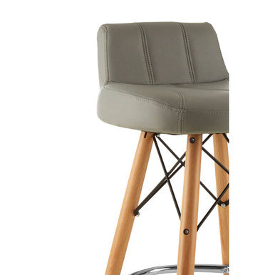 Light Grey Leather Effect Bar Stool with Wood Legs