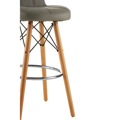 Light Grey Leather Effect Bar Stool with Wood Legs