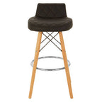 Black Leather Effect Quilted Bar Stool with Wood Legs