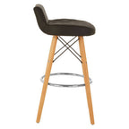 Black Leather Effect Quilted Bar Stool with Wood Legs