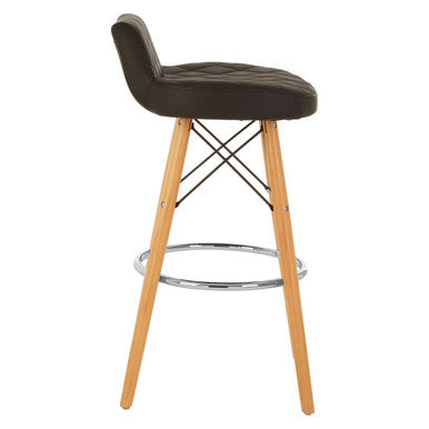 Black Leather Effect Quilted Bar Stool with Wood Legs