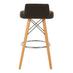 Black Leather Effect Quilted Bar Stool with Wood Legs