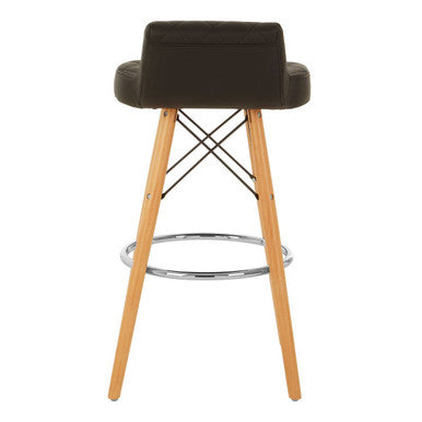 Black Leather Effect Quilted Bar Stool with Wood Legs