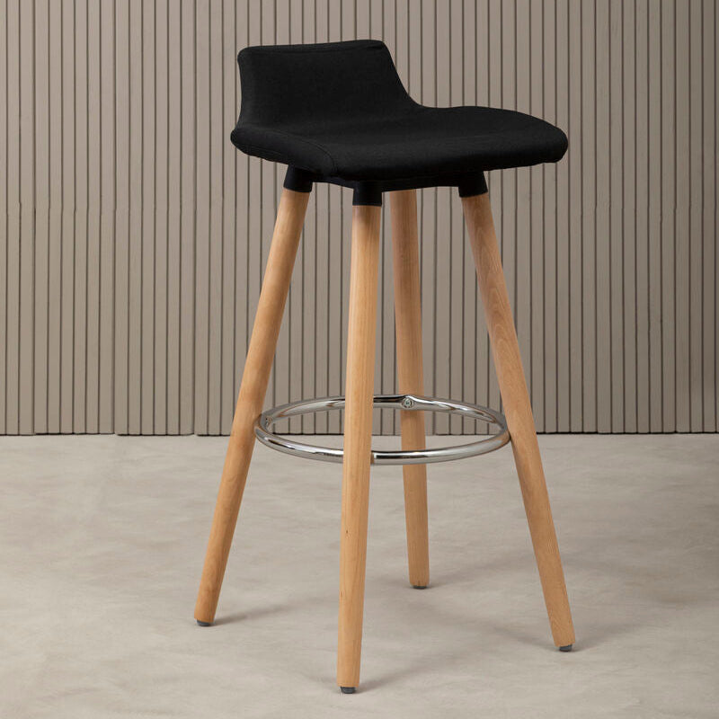Black Leather Effect Quilted Bar Stool with Wood Legs