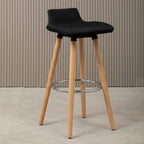 Black Leather Effect Quilted Bar Stool with Wood Legs