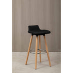 Black Leather Effect Quilted Bar Stool with Wood Legs