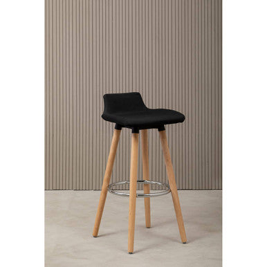 Black Leather Effect Quilted Bar Stool with Wood Legs