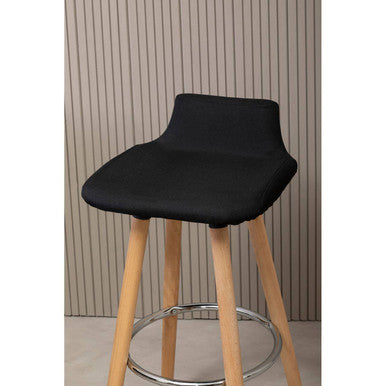 Black Leather Effect Quilted Bar Stool with Wood Legs