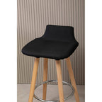 Black Leather Effect Quilted Bar Stool with Wood Legs