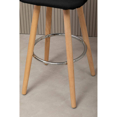 Black Leather Effect Quilted Bar Stool with Wood Legs