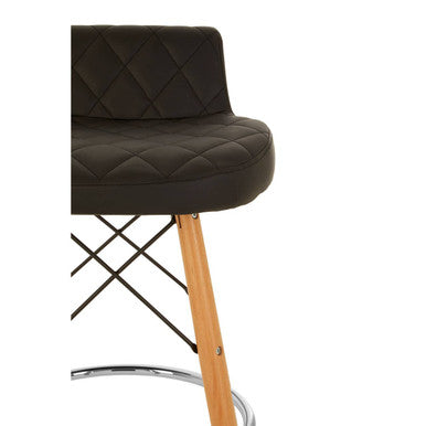 Black Leather Effect Quilted Bar Stool with Wood Legs