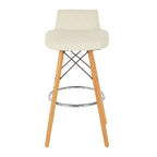 White Leather Effect Quilted Bar Stool with Wood Legs